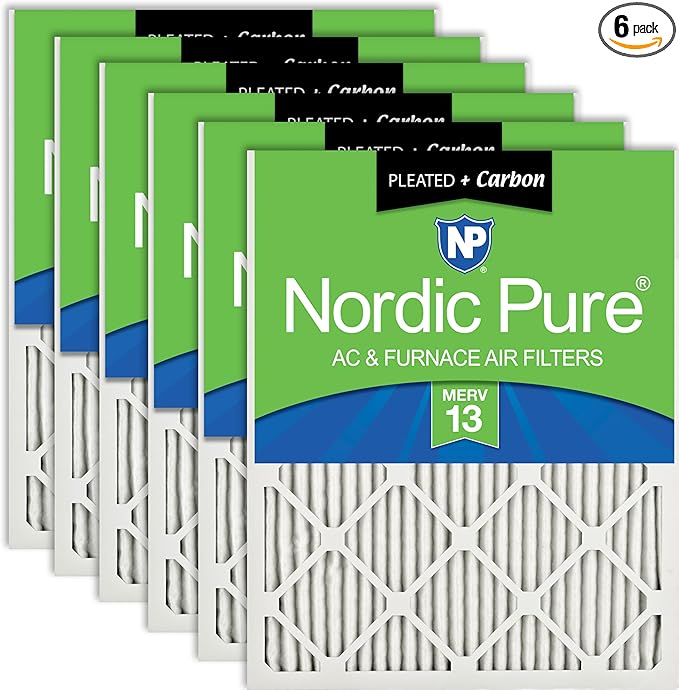 Nordic Pure 14x24x1 (Actual Size: 13 3/4 x 23 3/4 x 3/4) Pleated Air Filters MERV 13 Plus Carbon 6 Pack