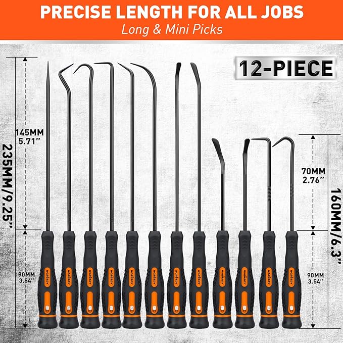 HORUSDY 12-Piece Precision Hook and Pick Set, Car Auto Oil Seal/O-Ring Seal Gasket Pick, Precision Hooks Puller Remover