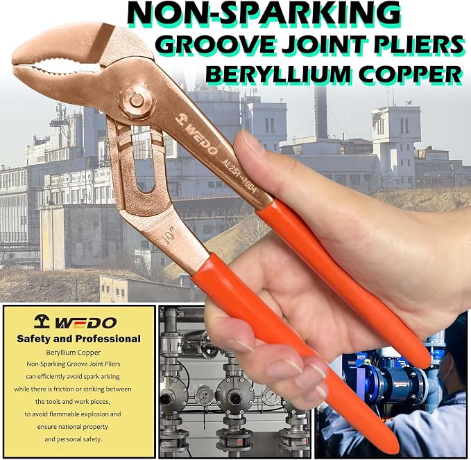 WEDO 10" Groove Joint Pliers,Tongue-and-Groove Pliers,Beryllium Copper,Non-magnetic,Length 250mm,Max jaw opening 45mm,DIN Standard, BAM & FM Certificate