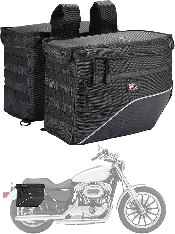 KEMIMOTO Upgrade Motorcycle Saddle Bags 26L (13Lx2) Middle-Sized Throw Over Saddlebags Orange Liner Scooter Panniers Universal Compatible with Softail Sportster Cruiser Motorbike Dirt Bike