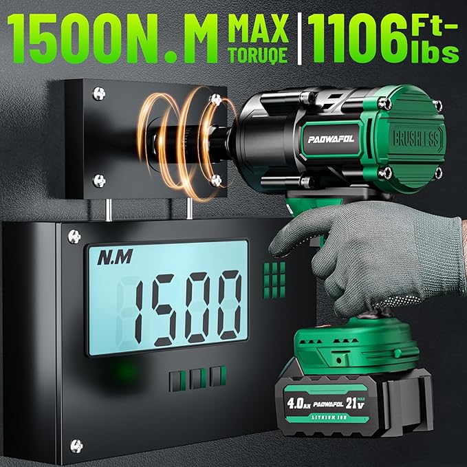 2026 New Upgrade 1106ft-lbs(1500N.m) Impact Wrench, High Torque 1/2 Impact Gun with 21V 2x4.0AH Battery, Fast Charger & 5 Sockets, 3500IPM Brushless Impact Driver for Home Car Truck Tires