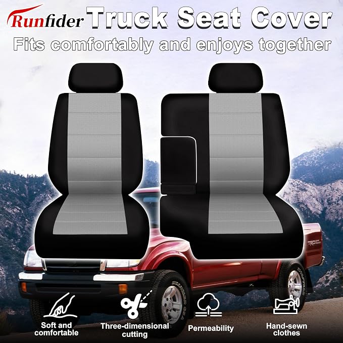 60/40 Split Bench Seat Covers for Toyota Tacoma 1995 1996 1997 1998 1999 2000 Heavy Duty Cloth Protector Interior Accessories with Console Covers，Waterproof & Machine Washable,Gray