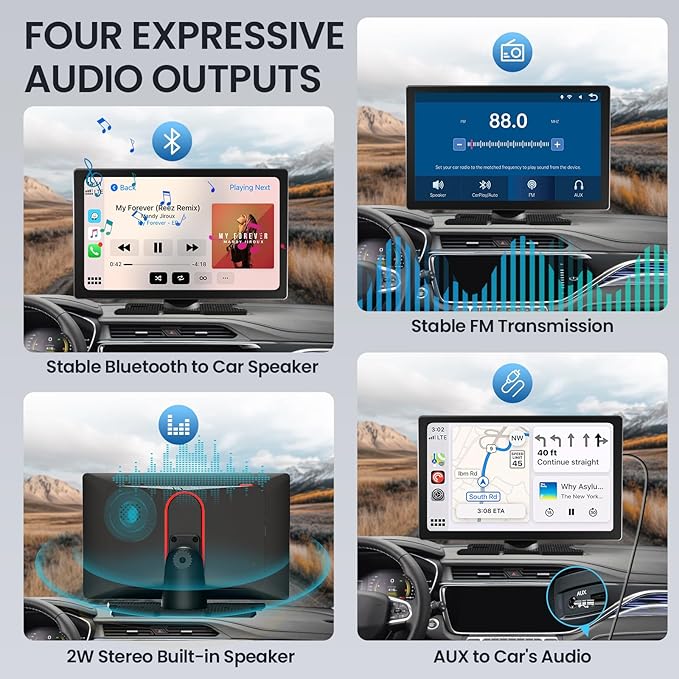 TECXERLLON 9.0'' Carplay Screen for Car, Portable Car Stereo with Apple Carplay & Android Auto, Car Audio Receivers with Mirror Link, Screen for All Vehicles(No Camera)