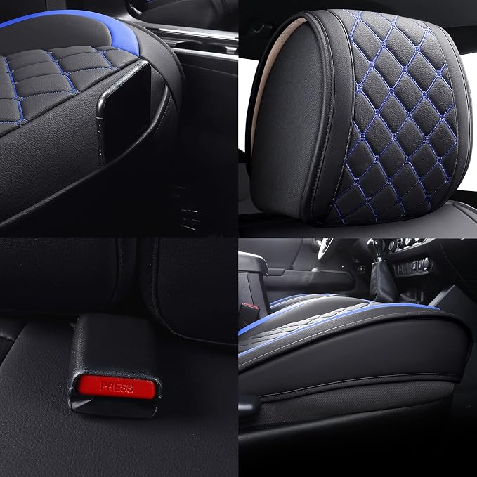 Tomatoman Tacoma Seat Covers Customized for 2005-2025 2026 Sport Extended SR V6 Crew Cab, Waterproof Faux Leather Car Cushions(2 PCS Front, Black-Blue)