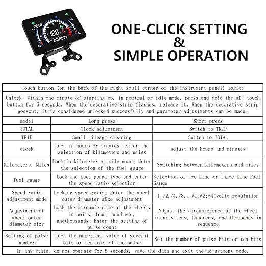 Motorcycle Speedometer Cluster Mechanical Digital Speedometer for Moto with LCD Screen Motorcycle Speedo Meter Dashboard with MPH, Tach, Odo, Oil Level, Time, 5 Gear, Volt
