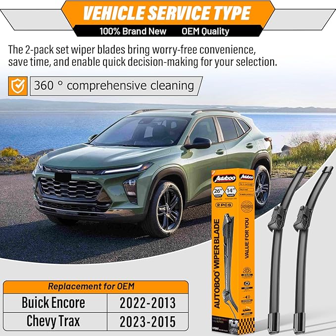 AUTOBOO 26"+14" Windshield Wiper Blade Replacement for Buick Encore 2022 2021-2013 Chevy Trax 2023 2022 2021 2020 2019 2018 2017 2016 2015 -Original Factory Quality (Pack of 2)