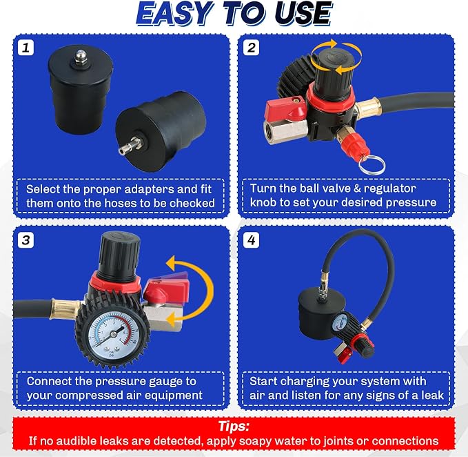 Turbo System Leakage Tester Kit | 12-Piece Turbo Boost Leak Tester with 4 Pairs of 1-3/8" to 3-1/2" Stepped Adapters, Turbo Pressure Leakage Tester for Cooling Emissions Exhaust Pipes