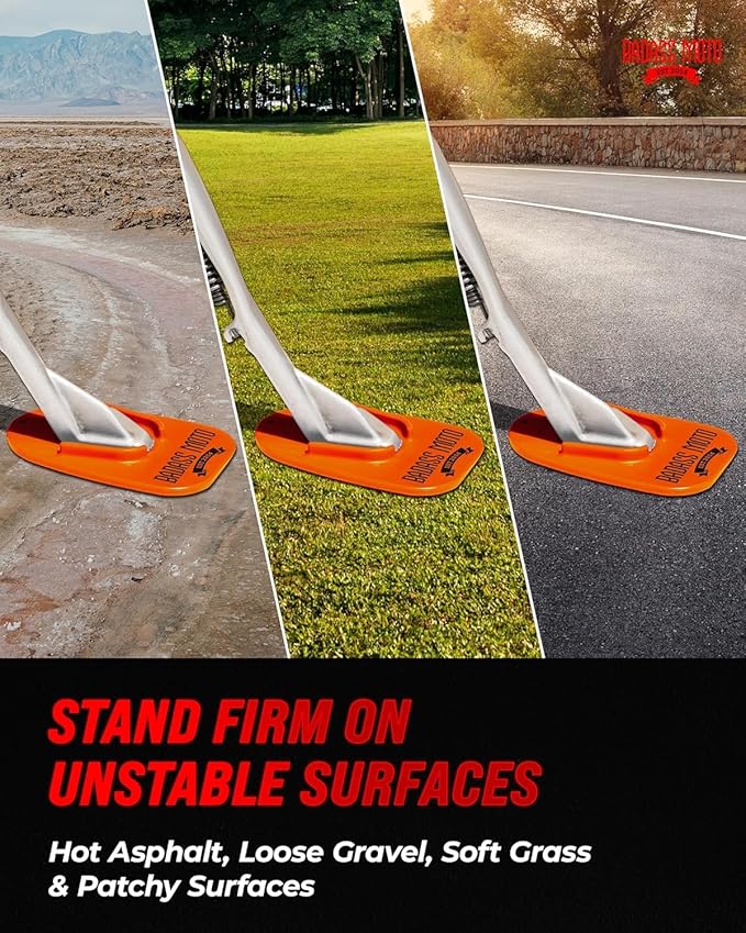 Badass Moto Motorcycle Kickstand Pad - Kick Stand Puck, Coaster Plate for Harley Davidson, Touring & Sport Bikes - Motorcycle Accessories for Grass, Dirt, Hot Pavement Parking Pad, Made in USA, Orange