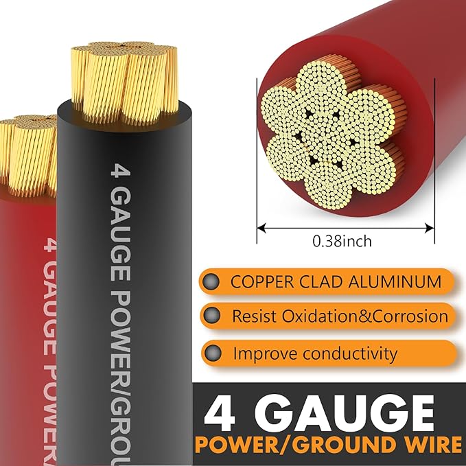 4 Gauge Wire All-in-One Kit | with ANL Fuse, Wire Loom, Lugs, Heat Shrink | Complete Power & Ground Cable for Car Audio, Solar, RV & Marine Applications