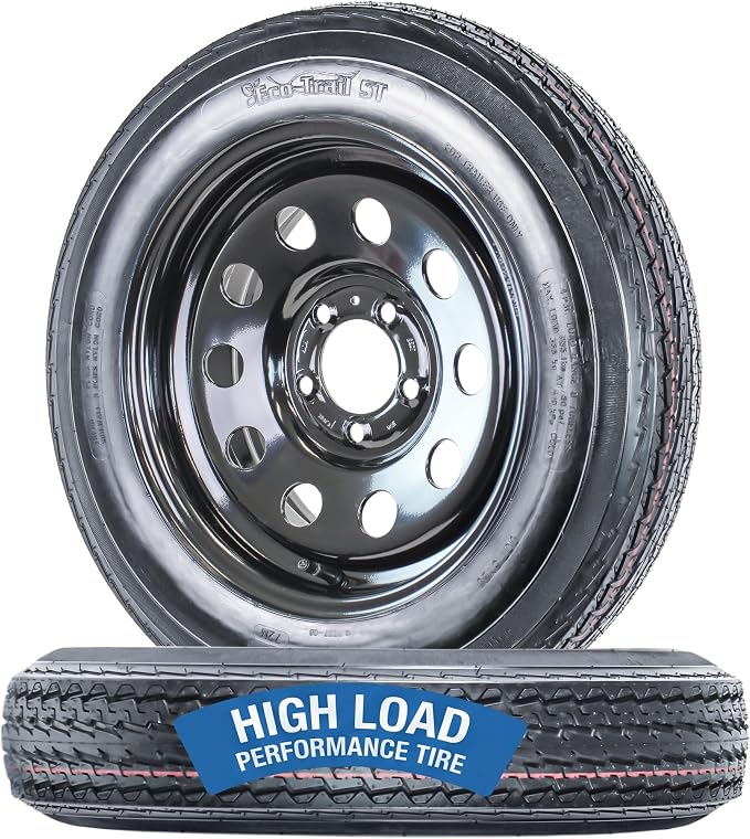 eCustomrim 2-Pack Trailer Tire Rim Assembly 4.80-12 480-12 12 Inch 5 Lug Load Range C Black Wheel - 2 Year Warranty w/Roadside