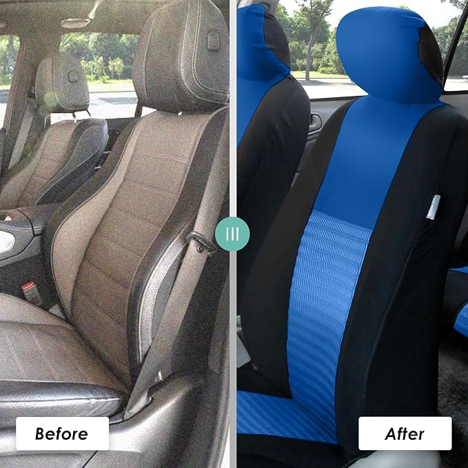 FH Group Car Seat Covers Trendy Elegance Three Row Car Seat Covers Set, Airbag Compatible and Split Ready, 8 Seater Covers-Universal Fit for Cars, Trucks & SUVs Blue/Black