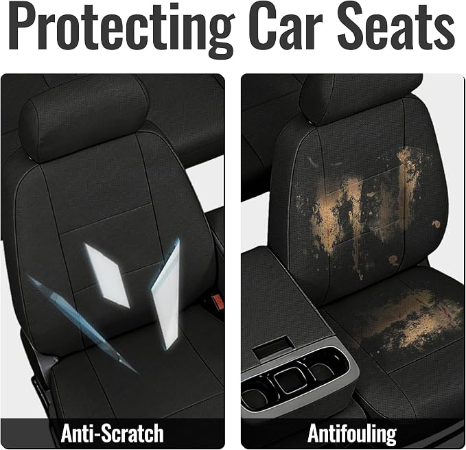Thick Composite Fabric Front Seat Covers for Chevy Silverado GMC Sierra 1500 2500HD Crew Cab 2007-2013 Thickened Foam Padding-Black