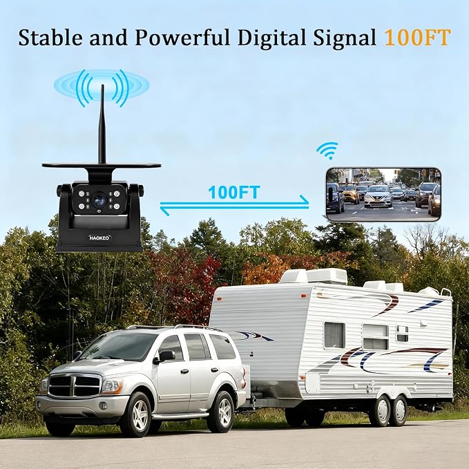H10 WiFi Magnetic Solar Wireless Backup Camera Rechargeable Battery IP69 Waterproof 1080P Night Vision Rear View Camera No Wiring for Boat Travel Trailer/RV/Truck/Camper for iPhone iPad Android