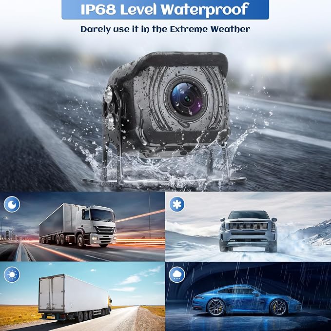 4 Channel Backup Camera System,10.1 Inch IPS Reversing Monitor with Rear Side View 4 AHD Camera 1080P IR Night Vision DVR Recording Backup Heavy Duty Camera for Trucks/Bus/Trailer/RV