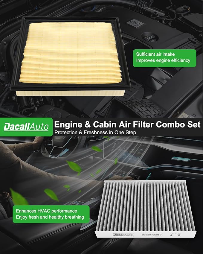 Engine & Cabin Air Filter for Toyota Tundra V6-3.4L (2022-2025), for Sequoia V6-3.4L (2023-2025); Replace 17801-F4010, WA11653; 87139-0C010