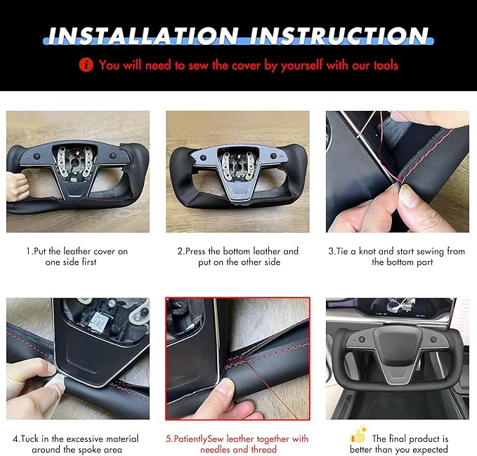 MEWANT DIY Black Shiny PU Carbon Fiber Artificial Leather Steering Wheel Wrap for Tesla Model S Yoke 2021-2023 Model X