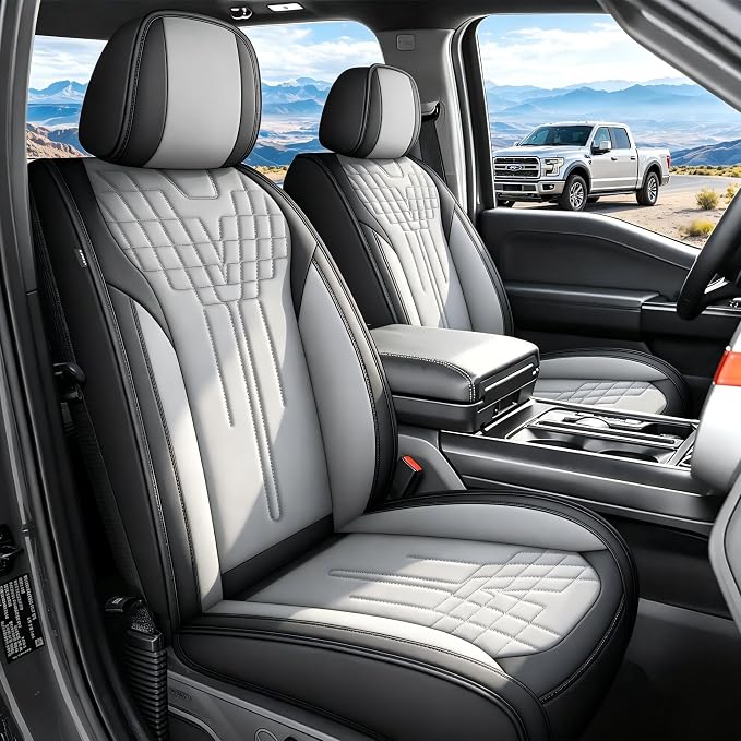 for Ford 2025 2026 F150 Seat Covers 2009-2026 F250 F350 F450 2017-2026 | Premium Handmade Leather Waterproof Fits Not Only SuperCrew Lightning King Ranch Platinum Tremor SVT Raptor