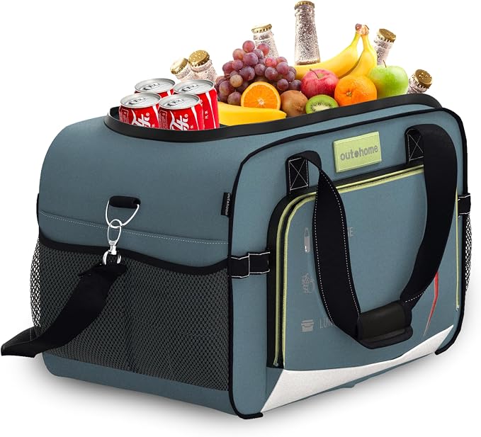 outohome 25L 12V Electric Portable Cooler Warmer Bag, DC Plug In Insulated Car Cooler Bag, Heating and Cooling Dual Function Bag for Truck Drivers, Camping, Groceries & Family Outings, All Season