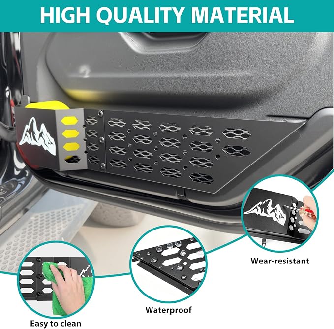 Front Door Pocket Cup Holder Organizer Compatible with 2018-2026 Jeep Wangler JL JLU 4xe Rubicon Sahara & Gladiator JT Accessories, Metal Door Side Insert Storage Box (Not for Power Seats)
