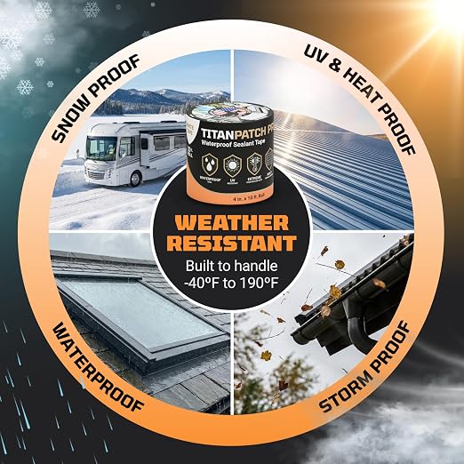 TITANPATCH PRO Waterproof Sealant Tape – Black 4" x10' – Stops Leaks Fast & Stays Sealed for 15+ Years – Sticks to RVs, Roofs, Pools, Boats, Gutters – Built for Harsh Weather (-40°F to 190°F)