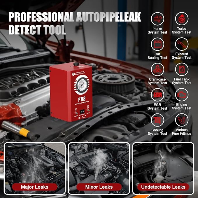 Smoke Machine Automotive with Pressure Gauge, F02 Pro EVAP Built-in Air Pump, Smoke Leak Detector Tester for Car & All 12V DC Vehicles in Vacuum, Fuel Diagnostic Pipe System, (Oil Not Included)