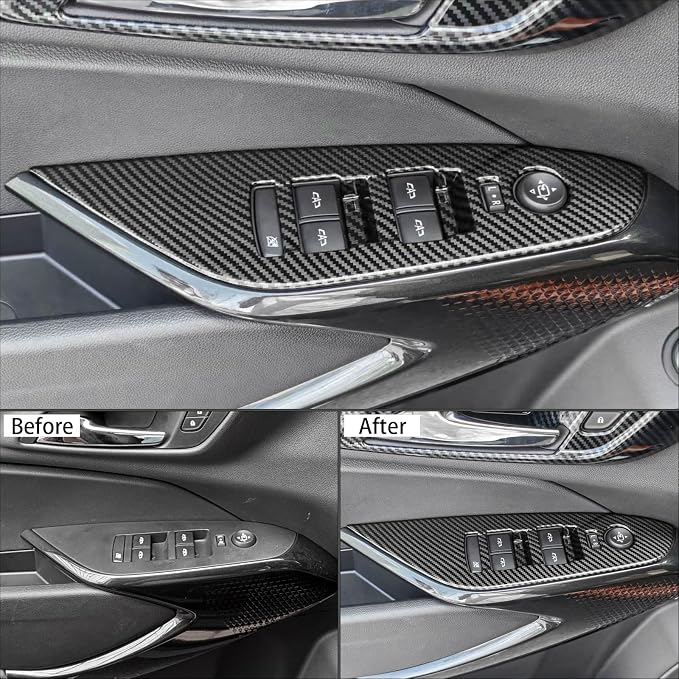 Car Interior Window Switch Panel Cover Side Door Glass Lock Control Button Cover Compatible with Chevy Trax 2024-2025 Accessories (Carbon Fiber Style)