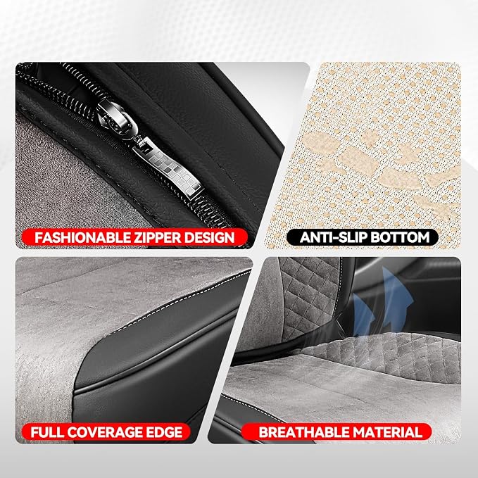 Auto Dynasty Car Seat Covers Front Set, Anti-Slip Automotive Interior Covers with Storage Pocket, Breathable Car Seat Protectors, Airbag Compatible, Universal Fit Most Vehicles, Gray (Voris Series)