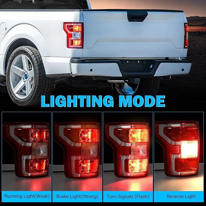 Tail Lights Assembly Compatible with 2018 2019 2020 Ford F-150 Left Driver Side Rear Light Brake Lamp Taillight with Bulb and Harness Replace JL3Z13405H