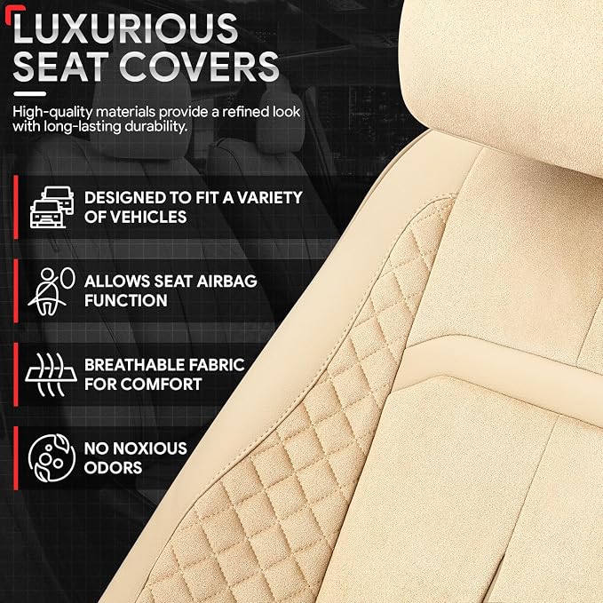 Voris Series Full Set Seat Covers Universal for Cars Trucks SUV, Beige, CA-SC-VORIS-Full-BE