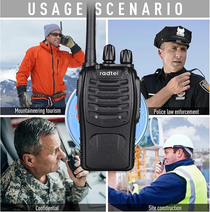 Radtel RT88 Rechargeable Walkie Talkies Long Range Handheld License-Free Two Way Radio 16CH Handsfree USB Charging LED Flashlight (2 Pack)