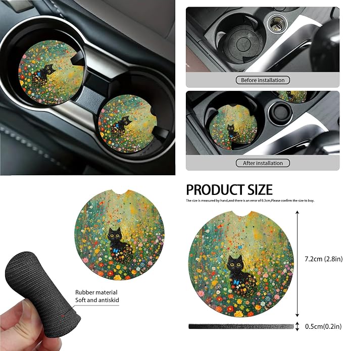 Cat Floral Butterfly Print Car Seat Cover Set Steering Wheel Covers Seat Belt Strap Cover Garbage Cans Air Vent Storage Holder Rear View Mirror Covers Coasters Key Chain, 15 Pack