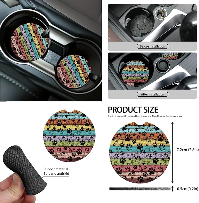 Paws Wood Print Car Accessories Set of 15 Car Front Back Seat Covers Steering Wheel Cover Seatbelt Strap Pad Air Vent Storage Holder Trash Cans Rearview Mirror Cover Coasters Keychain