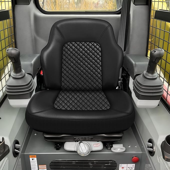 Industrial Vehicle Seat Cover for Skid Steer, Heavy Duty Leather Seat Cover, Compatible with John Deere, Caterpillar, Kubota, Bobcat, New Holland, Black