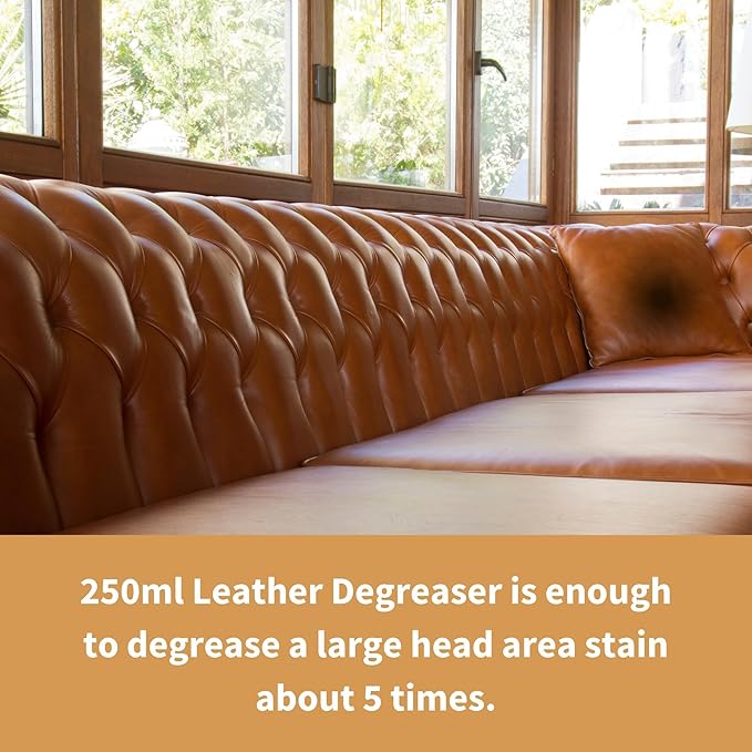 Furniture Clinic Leather Degreaser | Professional Oil & Grease Stain Remover | Use on Furniture, Car Seats, Shoes, Couches, Sofas, & Chairs | Leather Care Cleaning Solution | 8.5oz/250ml
