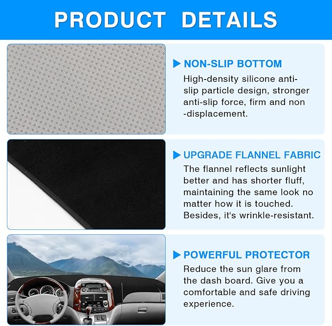 Autorder Dashboard Cover Mat for Toyota Sienna 2004-2010 Accessories Dash Cover Upgrade Flannel Dash Mat Sunshade Glare UV Rays Protector