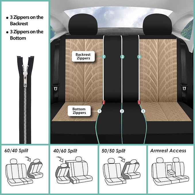 FH Group FB071115 + F11306 Travel Master Seat Covers (Beige) Full Set – Universal Fit for Cars Trucks and SUVs