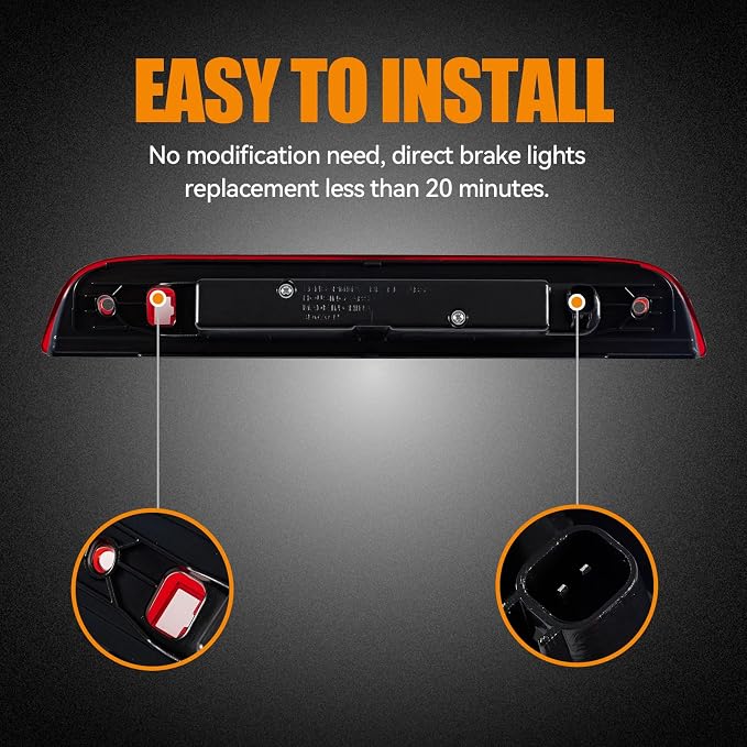 Third 3rd Brake Light LED for 2007-2017 Jeep Patriot, High Mount Rear Brake Lights Assembly for 07-17 Jeep Patriot, Waterproof Center Cab Lamp Stop Light (Black)