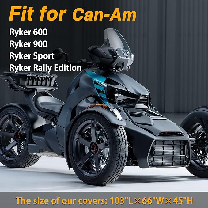 EVRBUL 3-Wheel Vehicles Cover Dustproof and Waterproof Full Motorcycle Cover Compatible with Can-Am Ryker 600 Ryker 900 Ryker Sport Ryker Rally Edition Fit up to 103"