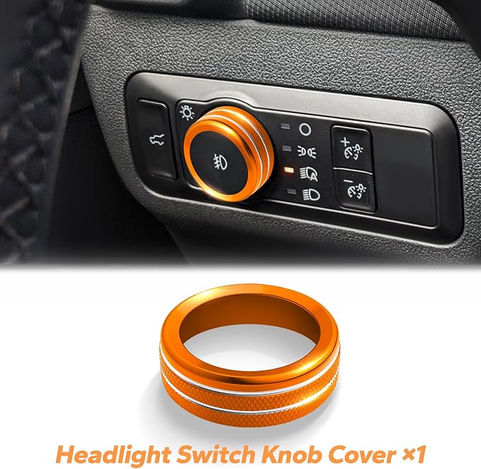 for 2025-2026 Ford Bronco Sport Accessories (Not for Bronco) 9PCS Aluminum Alloy Knob Cover Trim Set for Push Start, Volume, Air Vent Tabs, Headlight & Gear Shift Knob (Orange)
