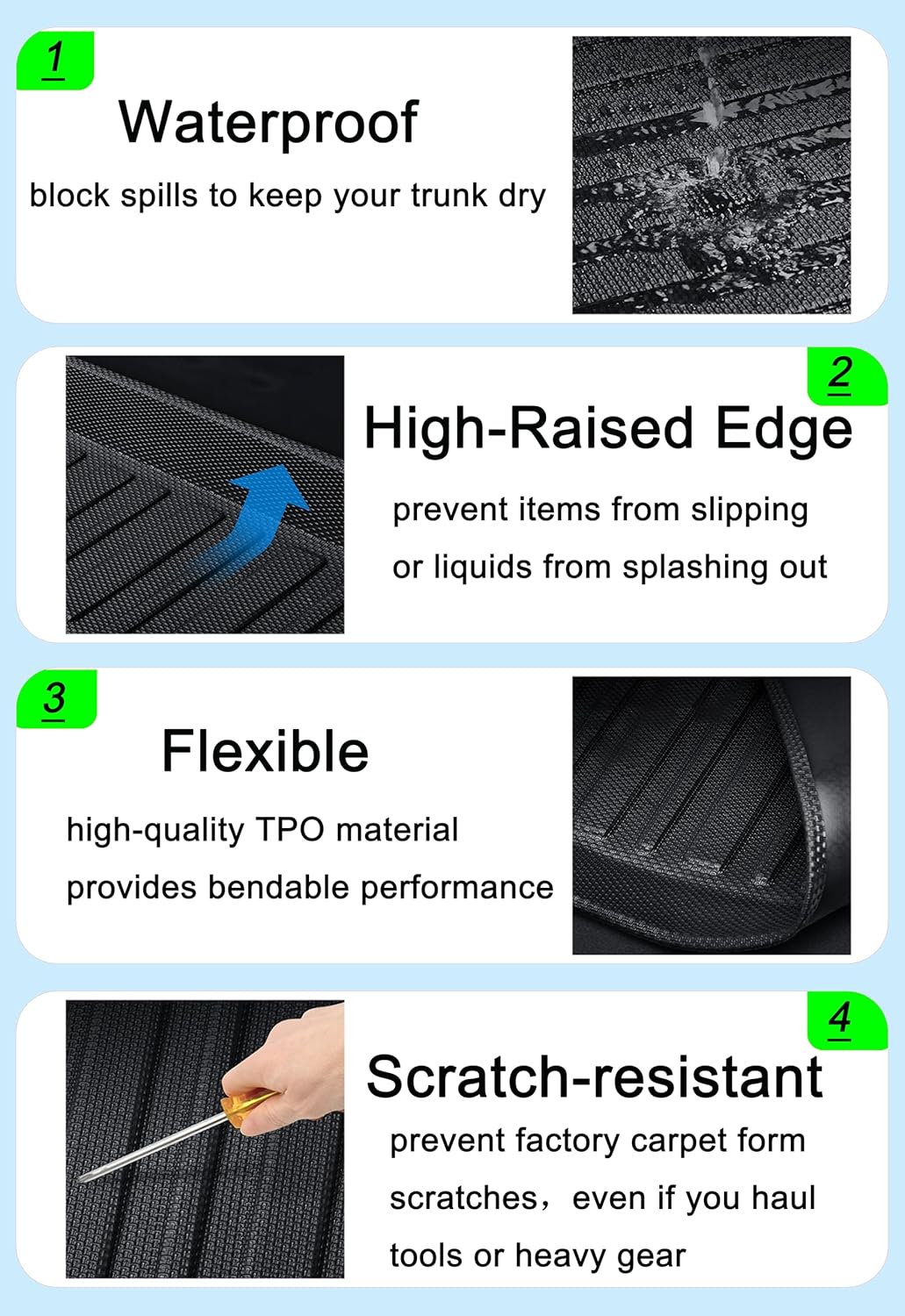 RAV4 Cargo Mat - All-Weather 3D Custom-Fit Waterproof Non-Slip Durable Odorless TPO Trunk Tray Floor Mat with Raised Lip Compatible with 2006-2012 Toyota RAV4