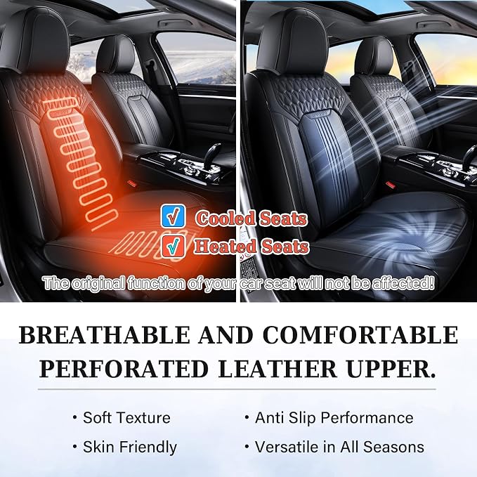 Coverado Seat Covers Full Set, Leather Car Seat Cover, Waterproof Car Seat Protector, Automotive Seat Covers Car Seat Cushion Universal Fit for Most Cars, Black