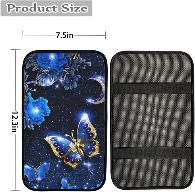 Howilath Blue Butterfly Moon Car Seat Covers Full Set of 10, Auto Front Seat Covers/Steering Wheel Cover/Seatbelt Pads/Keychain/Armrest Cushion/Coasters Universal Auto Interior Accessory
