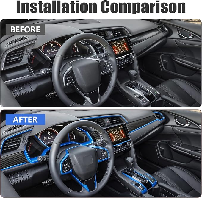 Interior Trim Kit for Honda 10th Civic 2016-2021 Blue Instrument Central Control Gear Shift Panel Cover Trim