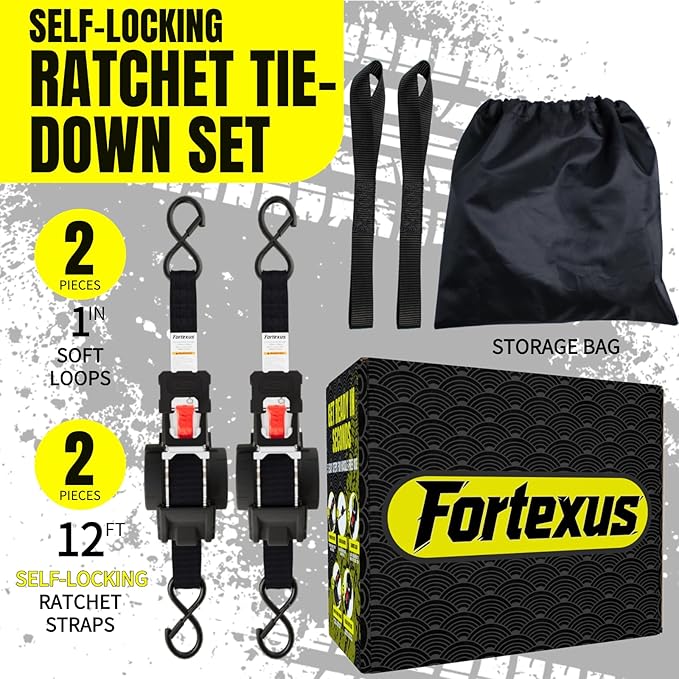 Retractable Ratchet Straps 1'' x 12ft Tie Downs Automatic Retractable Ratchet Straps 1760lb Break Strength for Trailer,Motorcycle,Scooter,Pickup Truck,UTV,Kayak (Black Red,2 Pack)
