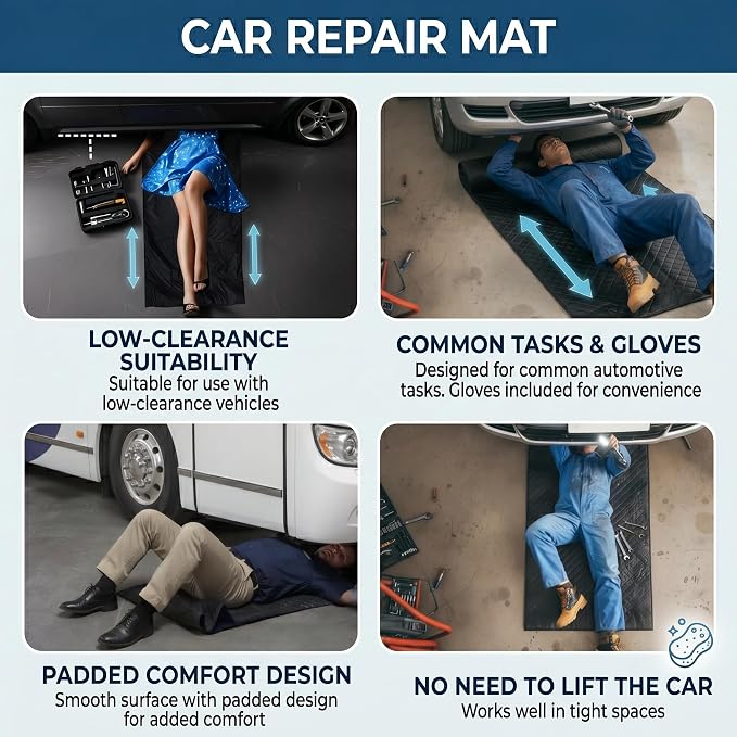 60''x28'' Rolling Creeper Mat with Storage Bag, Foldable Two-Layer Automotive Mechanic Repair Mat, Mechanic Creeper for Low Clearance, Special Roads, Long-Distance Trucks, Mechanics Pad, Black