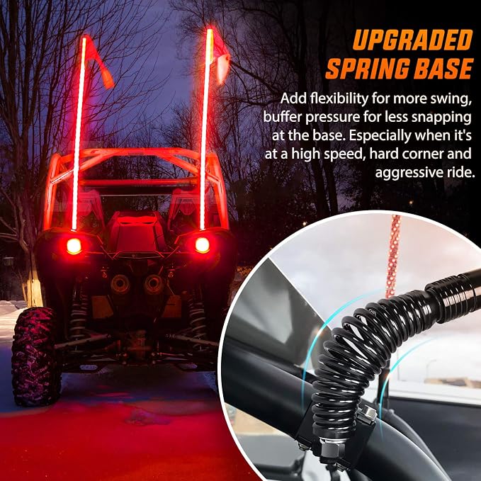 Nilight - TL-27 2PCS 4FT Spiral RGB Led Whip Light with Spring Base Chasing Light RF Remote Control Lighted Antenna Whips for Can am ATV UTV RZR Polaris Dune Buggy Offroad Truck