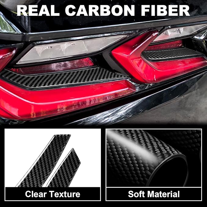 Real Carbon Fiber Tail Light Trim Compatible with Corvette C8 2020-2026, Exterior Decor Sticker Accessories