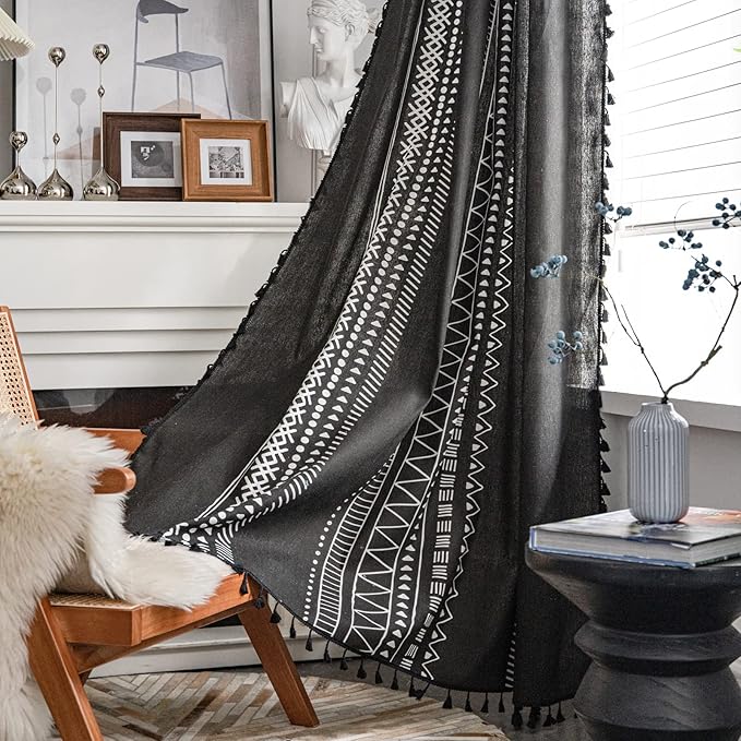 ColorBird Black Boho Curtains for Boy Bedroom Room Darkening 63 Inch Farmhouse MCM Western Striped Aztec Window Treatment Patterned Drapes 2 Panles for Living Dining Room Kitchen Boho Chic Decor