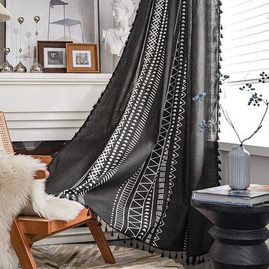 ColorBird Black Boho Curtains for Boy Bedroom Room Darkening 63 Inch Farmhouse MCM Western Striped Aztec Window Treatment Patterned Drapes 2 Panles for Living Dining Room Kitchen Boho Chic Decor