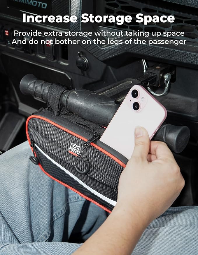 KEMIMOTO UTV Roll Cage Storage Bag Universal 1680D Grab Handle Storage Bag Dimensions 11" x 5" Side by Side Accessories Compatible with UTV, ATV, Bike, Off-road Vehicle, Black and Red